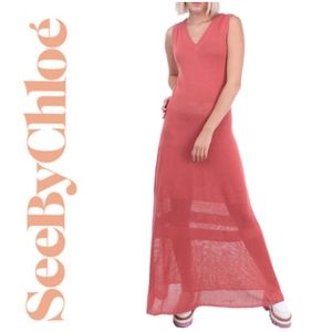 See by Chloé desert rose cotton knit mesh panel maxi dress, XL/IT46, NWT